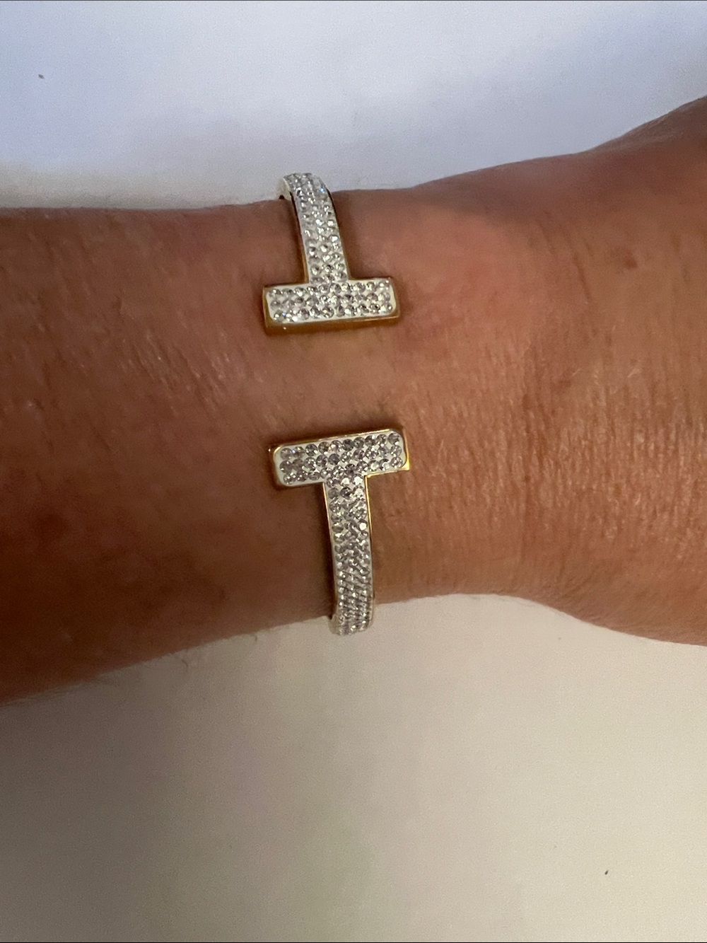 Gold and Silver Pavé T-Bar Cuff Bracelet